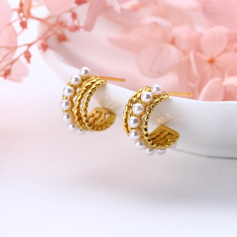 Pendientes De Perlas Artificiales Con Diseño De Cuerda Retorcida En Forma De C Plata De Ley 925 Joyería Clásica Francesa Para Mujer