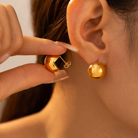 Orecchini a Bottone a Sfera in Acciaio Inossidabile Minimalisti Sfera Geometrica Lucidatura a Specchio Gioielli da Donna