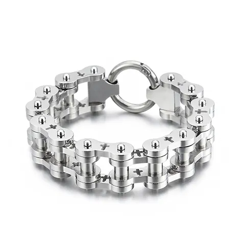 Pulsera De Cadena De Bicicleta De Acero Inoxidable Para Hombre Con Cruz Hueca Joyería Biker Industrial Rock Hip Hop