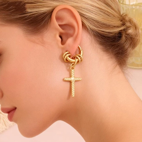 Kreuz Anhänger Creolen Und Perlen Charme Vergoldet 304 Edelstahl Für Damen Trendiger Modeschmuck