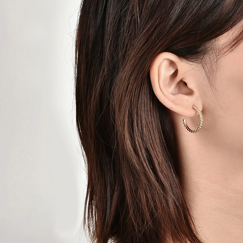 Twisted Spiral C-Shaped Hoop Earrings For Women Copper Gold Plated With 925 Sterling Silver Post Geometric Fashion Jewelry