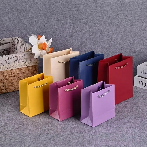 Mini Paper Gift Bags With Handles Textured Specialty Cardboard Jewelry Packaging Small Party Souvenir Handbag Colorful