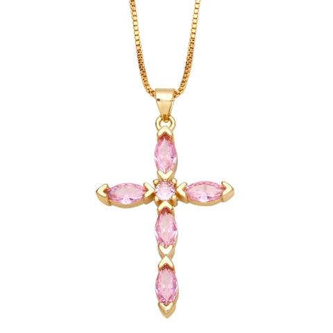 Collana Con Pendente A Croce In Zircone Taglio Marquise Rame Placcato Oro Elegante Catena Da Clavicola Minimalista Per Donna