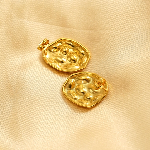 Stud Earrings 18K Gold Plated 304 Stainless Steel Irregular Geometric Hammered Texture Retro Fashion For Women