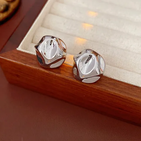 Orecchini A Lobo Geometrici Irregolari Con Perno In Argento Rame Texture Metallo Liquido Minimalista Avanguardia Per Donne
