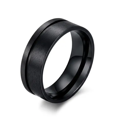 Mens Stainless Steel Ring Black Brushed Outer Blue Polished Inner Bicolor Industrial Style Fashion Jewelry