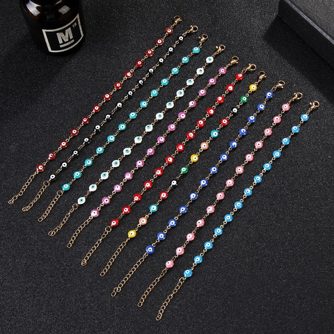 Evil Eye Bracelet Copper Enamel Colorful Beads Adjustable Bohemian Fashion Jewelry For Women