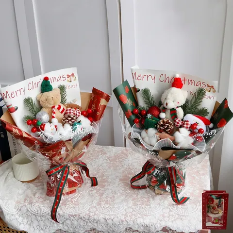 Ramo De Oso De Peluche De Navidad Con Luces LED Muñeco De Papá Noel Muñeco De Nieve Regalo Para Niñas Decoración Con Bolsa