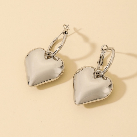 Alloy Metallic Heart Drop Earrings With 925 Sterling Silver Earring Post Polished Cool Style Jewelry For Women