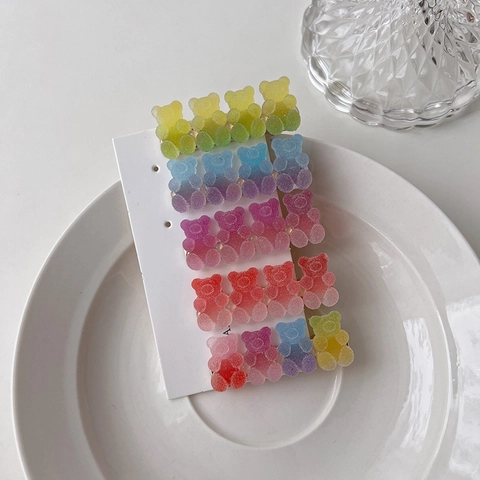 Cute Gummy Bear Hair Clip Plastic Resin Gradient Candy Color Frosted Sugar Texture Duckbill Hairpin For Girls Hair Accessories