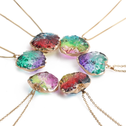 Herz Anhänger Halskette Edelstahl Vergoldet Bunt Kristall Harz Boho Trendiger Schmuck Für Damen Mädchen Elegant