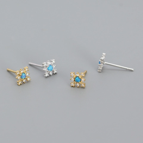 Orecchini A Lobo A Fiocco Di Neve Con Opale Blu E Zircone Perno In Argento 925 Sterling Per Donna Gioielli Stella