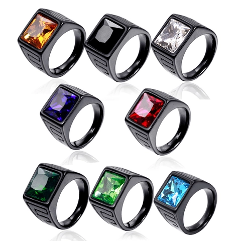 Vintage Edelstahl Quadrat Strass Ring Für Herren Europäisch Amerikanisch Stil Galvanisiert Mode Schmuck Band Ring Geschenk