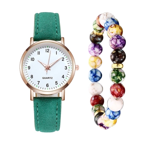 Set Orologio al Quarzo Luminoso da Donna con Bracciale Cassa in Lega Oro Rosa Cinturino in Pelle Opaca Semplici Numeri Arabi Orologio Analogico Regalo Donna