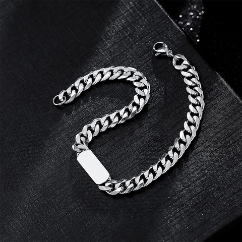 Titanstahl Panzerkette Armband Und Halskette Mit Rechteckigem ID-Schild Silber Hiphop Schmuck Für Herren Damen Alltag