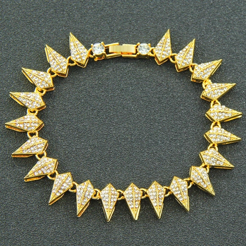 Hip Hop Herren Armband Legierung Voll Rhinestone Eingelegt Pyramide Spitze Gliederkette Punk Rock Schmuck Zubehör Party