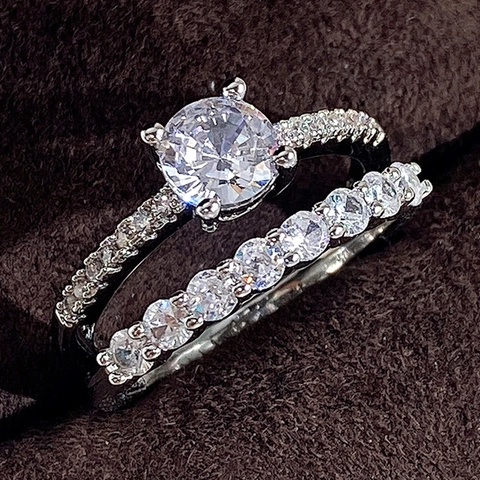 AAA Zircon Copper Wedding Engagement Ring And Pave Band For Women Minimalist Luxury Jewelry