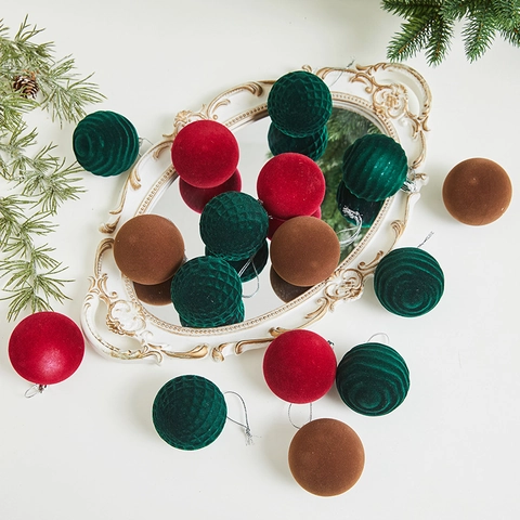 Boules De Noël Flocage Velours Texturé À Suspendre Décoration Fête Multicolore Pour Arbre