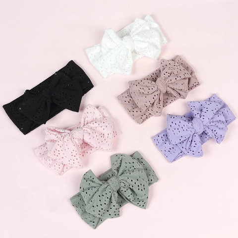 Baby Bow Headband Eyelet Breathable Hollow Fabric Solid Color Elastic Infant Toddler Hair Band Cute Kids Headwear Accessory