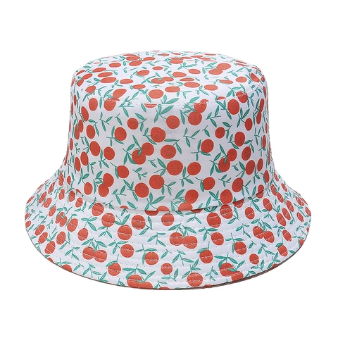 Wende-Anglerhut Damen Polyester Obst Zitrus Druck Sonnenschutz Sommer Strand Faltbar Kawaii Hut