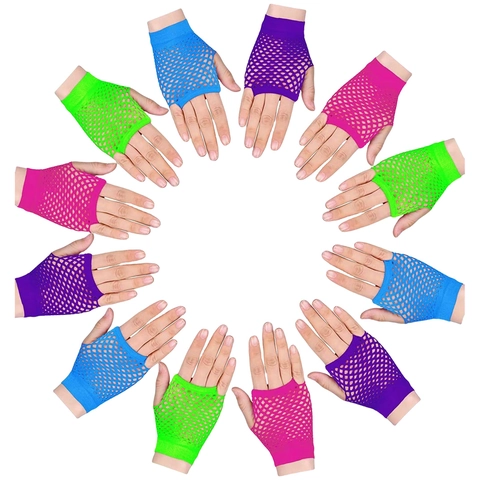 Guanti A Rete Senza Dita Maglia Di Nylon Elastico Corto Colori Neon Festa Stile Punk Retro Per Donne Performance