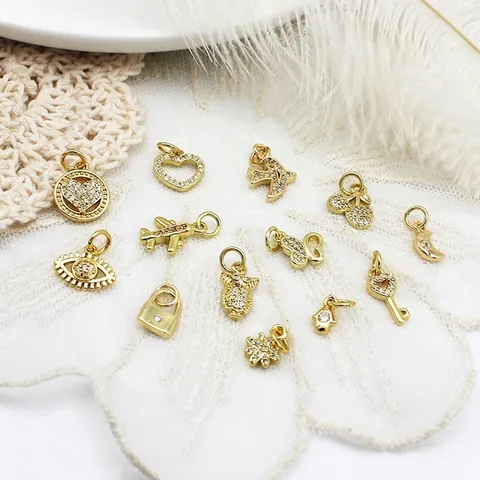 Anhänger Charms 18K Vergoldet Kupfer Zirkonia Mikropave Stern Mond Herz Auge DIY Schmuckherstellung Zubehör