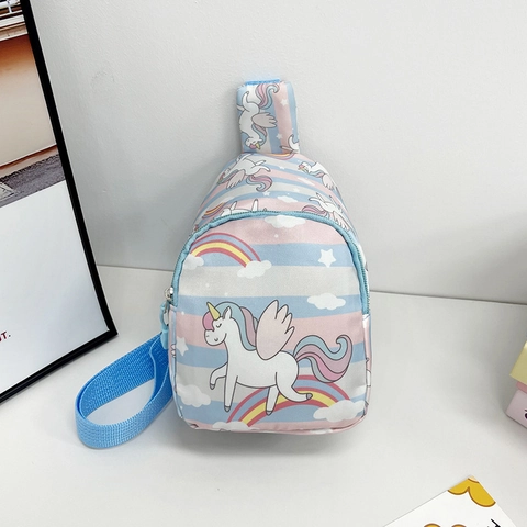 Kids Chest Bag Cartoon Unicorn Rainbow Nylon Crossbody Shoulder Pack For Toddler Boys Girls Cute Fashion Casual School