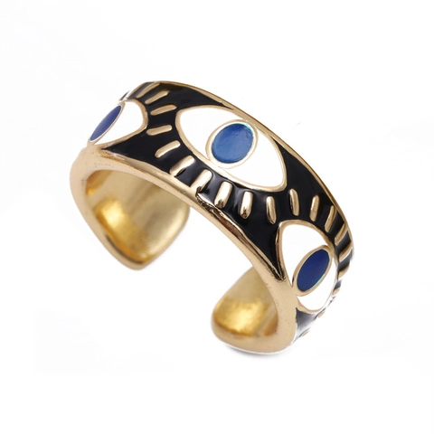 Boze Oog Verstelbare Ring Koper Verguld Emaille Kleurrijke Turkse Oog Sieraden Voor Vrouwen Boho Etnische Stijl