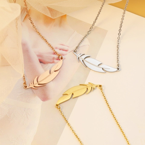 Collana Con Pendente A Foglia Di Piuma Acciaio Inossidabile Minimalista Catena Da Clavicola Gioielli Regalo Di San Valentino Per Donne