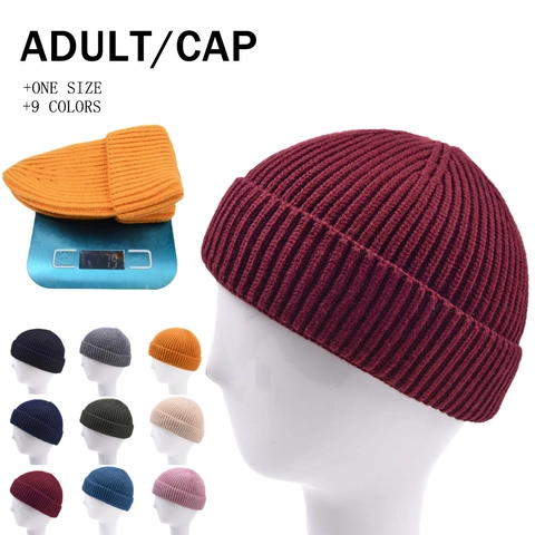 Unisex Solid Color Ribbed Knit Beanie Miki Hat Autumn Winter Warm Docker Cap Streetwear Hip Hop Cuffed Landlord Skullcap