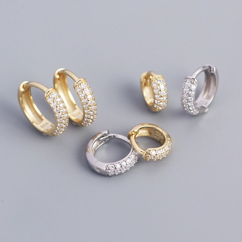 925 Sterling Silver Hoop Earrings Multi Row Cubic Zirconia Pave Geometric Wide Huggie Fashion Jewelry For Women