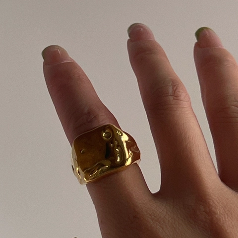 Irregular Lava Ring 18K Gold Plated Titanium Steel Hammered Texture Retro INS Style Minimalist Finger Jewelry For Women