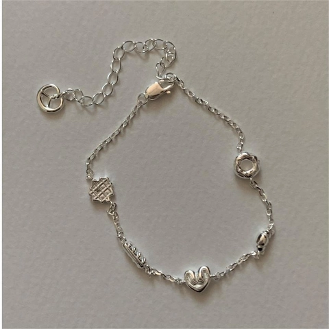 Armband Aus 925er Sterlingsilber Frauen Koreanischer Stil Geometrische Herz Croissant Waffel Charms Minimalistischer Schmuck