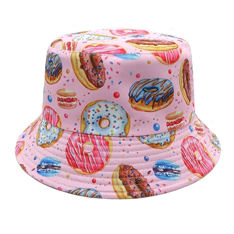 Wendbarer Rosa Donut Print Fischerhut Für Damen Herren Outdoor Sonnenschutz Polyester Retro Anglerhut