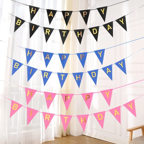 Happy Birthday Banner Bronzing Triangle Bunting Flag Paper Hanging Garland For Birthday Party Celebration Decoration