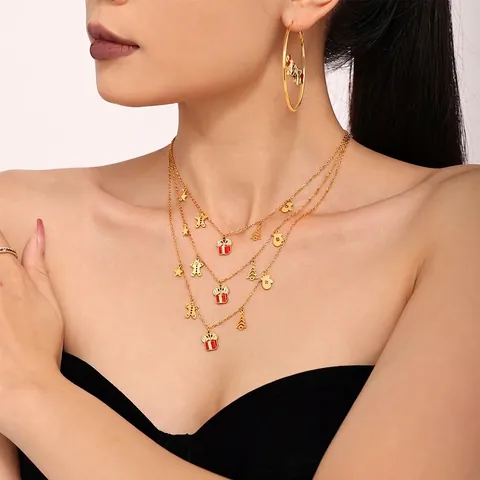 Edelstahl Weihnachten Emaille Anhänger Halskette Gold Überzogen Strass Lebkuchenmann Weihnachtsbaum Stern Geschenk Schmuck