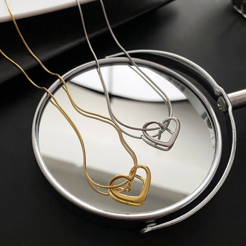 Hollow Heart Pendant Stainless Steel Snake Bone Chain Minimalist Clavicle Necklace Elegant Fashion Jewelry For Women