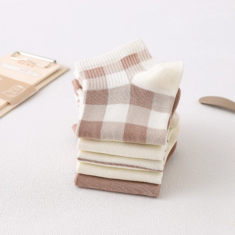 Fantasmini da Donna in Cotone con Ricamo Orso Stile Giapponese Traspiranti a Quadretti e Righe Calzini Bassi Casual