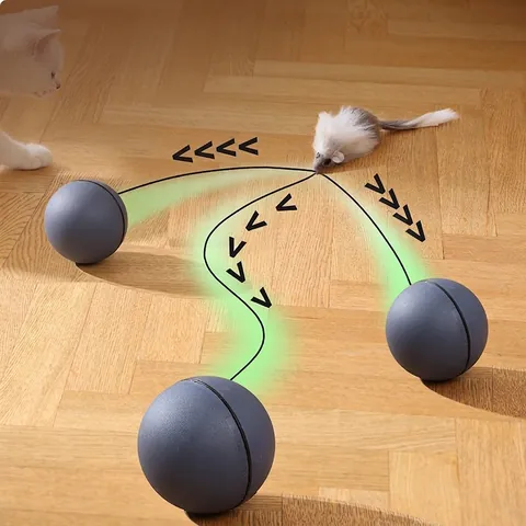 Automatic Smart Electric Cat Toy Ball Interactive Rolling Moving Ball With Plush Mouse Attachment ABS For Indoor Cats