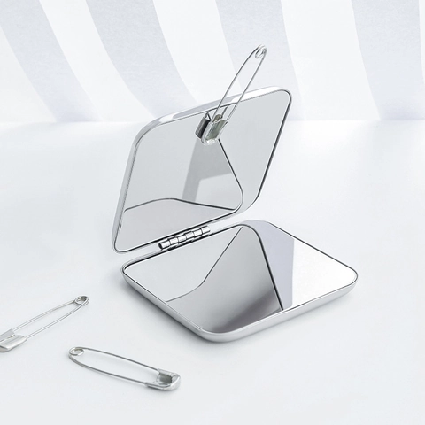 Portable Folding Makeup Mirror 304 Stainless Steel Double Sided Pocket Mini Compact Travel Mirror Polished Silver Metal