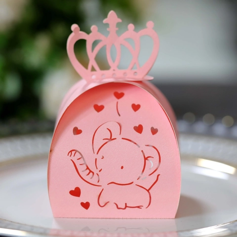 Elegant Elephant Crown Laser Cut Candy Box Pearlescent Paper Wedding Favor Chocolate Gift Bag Baby Shower Party Decoration