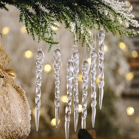 Addobbi Natalizi Appesi Acrilico Trasparente Fiocco Di Neve Ghiacciolo Renna Stella Decorazione