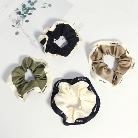Letter Print Satin Scrunchies Satin Like Contrast Color Elastic Hair Ties Ponytail Holder Fashion Hair Accessories