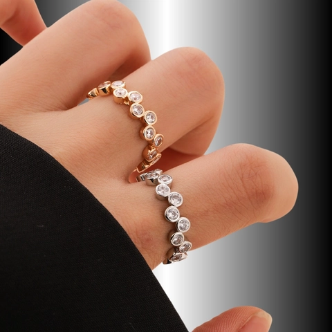 Minimalist Copper Rhinestone Bubble Ring For Women Fashion Simple Adjustable Open Finger Ring Geometric Elegant Jewelry Gift