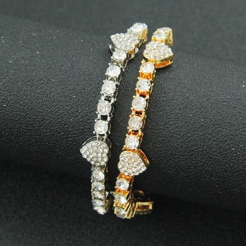 Bracelet Hip Hop Iced Out Plein Strass Cœur pour Hommes Alliage Bling Pendentif Cœur Tennis Bangle Bijoux Streetwear