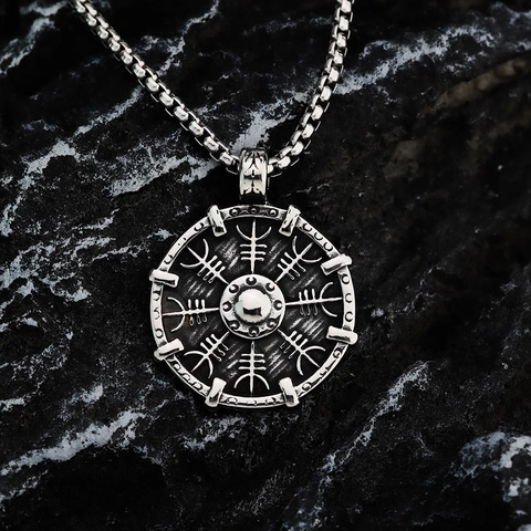 Collana Con Pendente Bussola Vichinga Acciaio Inossidabile Runa Nordica Vegvisir Scudo Gioielli Retro Per Uomo
