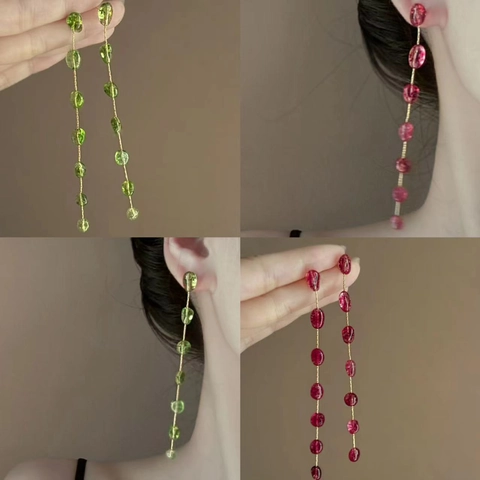 Orecchini Lunghi Con Nappa In Cristallo Fragola Con Perno In Argento Sterling 925 Gioielli Eleganti Geometrici Da Donna