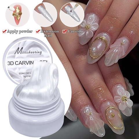 Perlweiß Satin 3D Schnitzgel Nicht Klebend Feste Textur Modellage Verlängerung Nagelkunst UV LED Soak Off DIY Maniküre