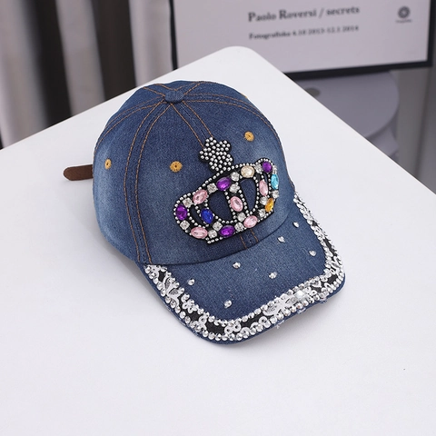 Cappello Da Baseball In Denim Corona Di Strass Gemma Acrilica Colorata Cappello Da Sole Regolabile Donna