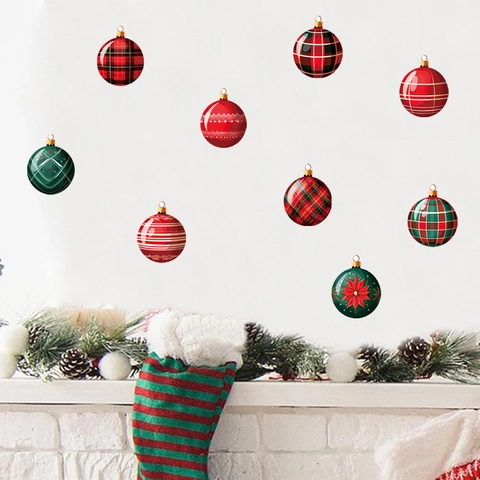 Pegatinas De Pared De Bolas De Navidad PVC Calcomanías De Ventana Removibles Copos De Nieve Cuadros Decoración